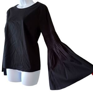 CATHERINE Malandrino Black Cotton Bell Sleeve Blouse Size Medium